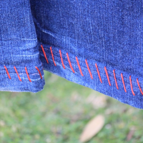 Y2K Antik Denim Gorgeous red velvet embroidered jeans - vintage - Picture 6 of 8